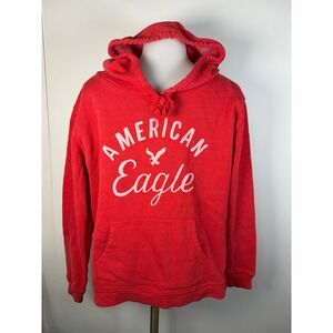 American Eagle Outfitters Red Graphic Logo Pullover Hoodie Sweatshirt Medium